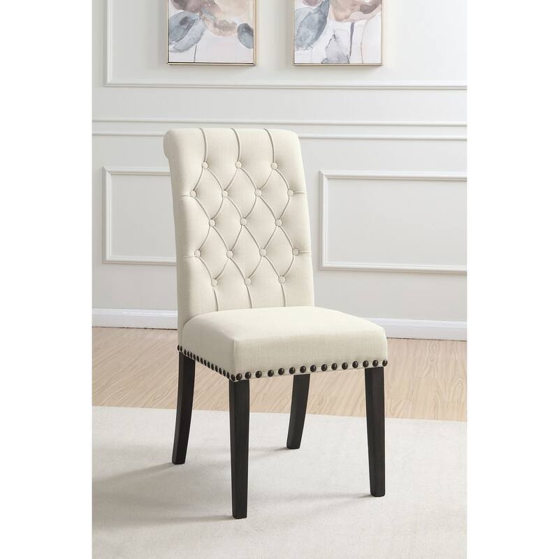 2pc Set Luxurious Feel Button-Tufted High Back Elegant Rolled Top Velvet Fabric Upholstered Nailhead Trim Tapered Legs