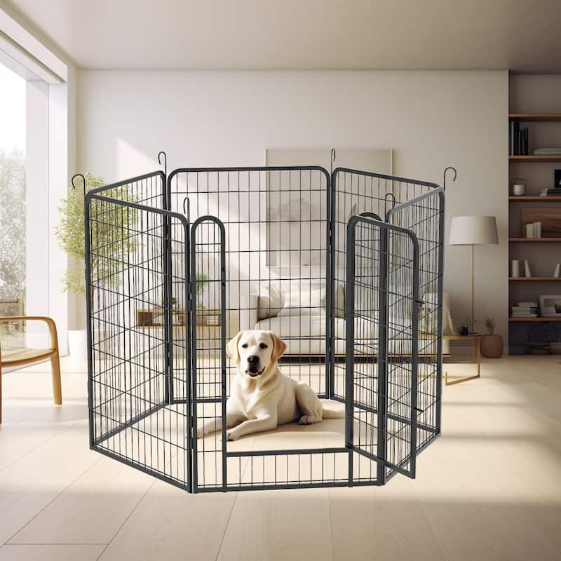 6 Panels Heavy Duty Metal Playpen with door,39.37"H Dog Fence Pet Exercise Pen for Outdoor, Indoor - Black