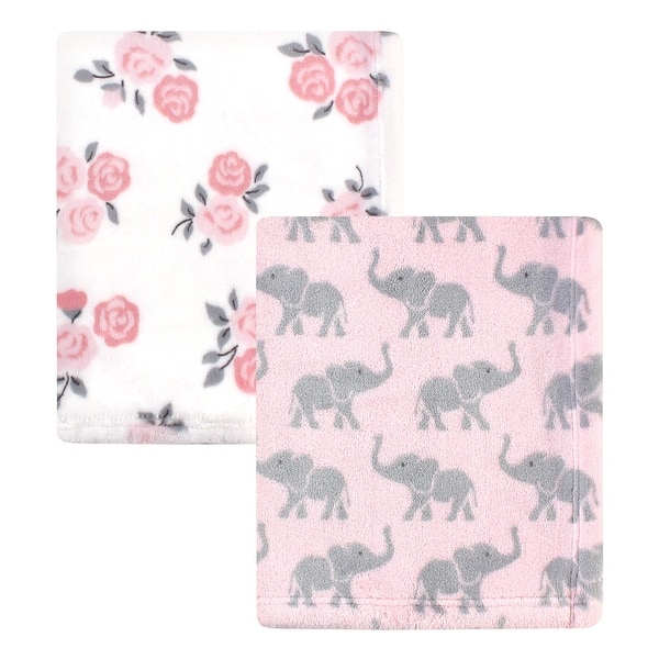 slide 1 of 1, Hudson Baby Infant Girl Cozy Plush Luxury Blankets 2pk, Pink Elephants, One Size - Pink Elephants - One Size One Size - Pink Elephants