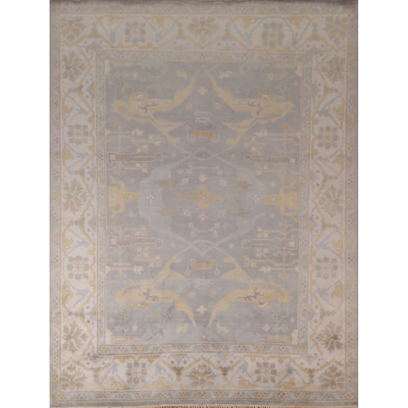 Gray Oushak Indian Area Rug Handmade Wool Carpet - 8'0"x 9'7"