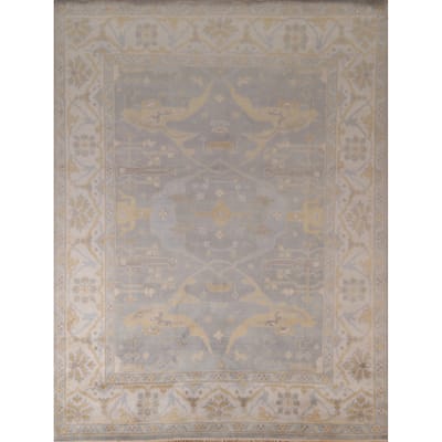 Gray Oushak Indian Area Rug Handmade Wool Carpet - 8'0"x 9'7"