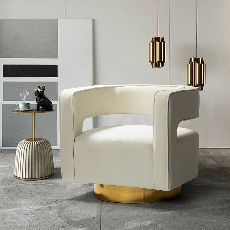 Carisa Modern Upholstered Swivel Open-Back Barrel Chair with Golden Base by HULALA HOME