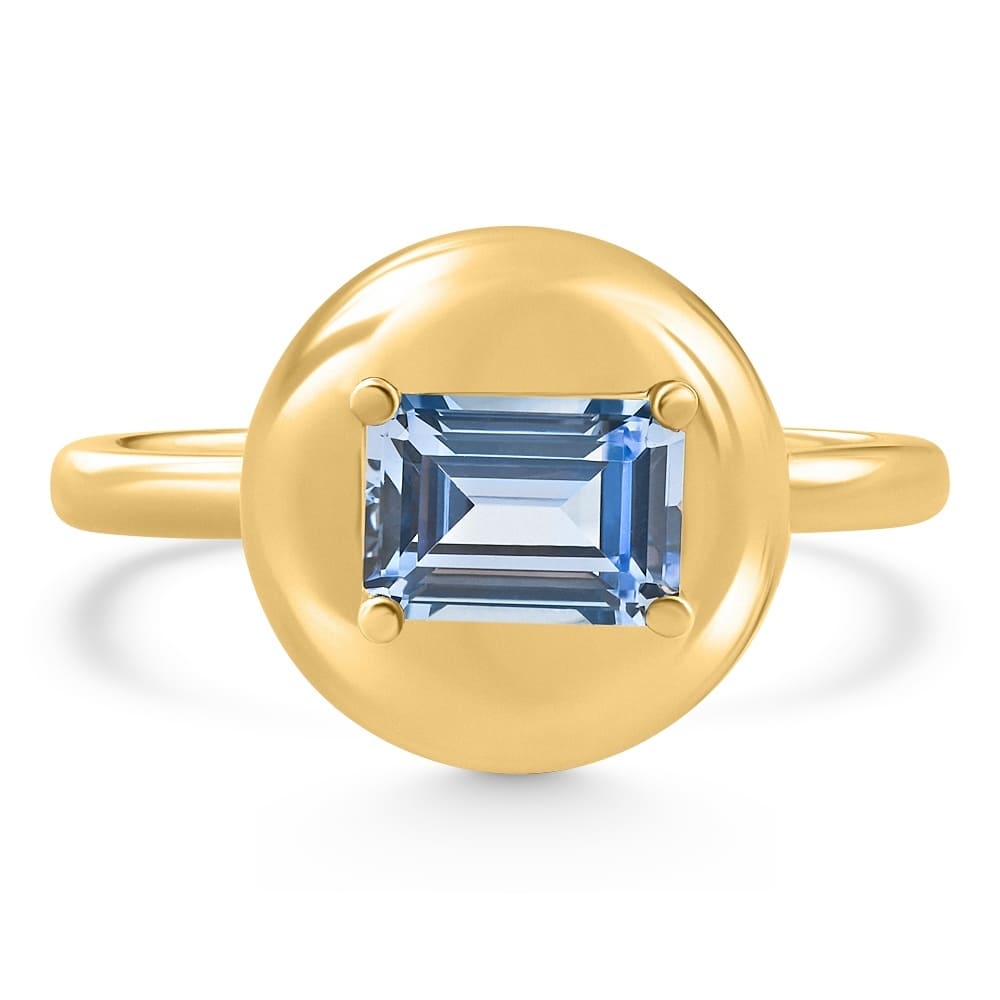 Bliss Diamond Candy Button Yellow Gold Emerald Cut Aquamarine Ring