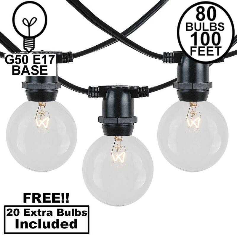 100 Foot G50 Heavy Duty Outdoor Patio Globe String Lights, 100 Clear Bulbs
