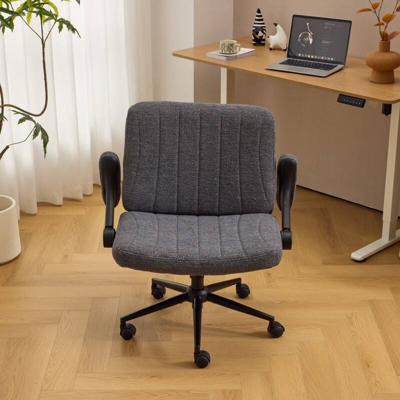 Speckled Chenille Swivel Chair With Flip-Up Arms For Cross-Legged