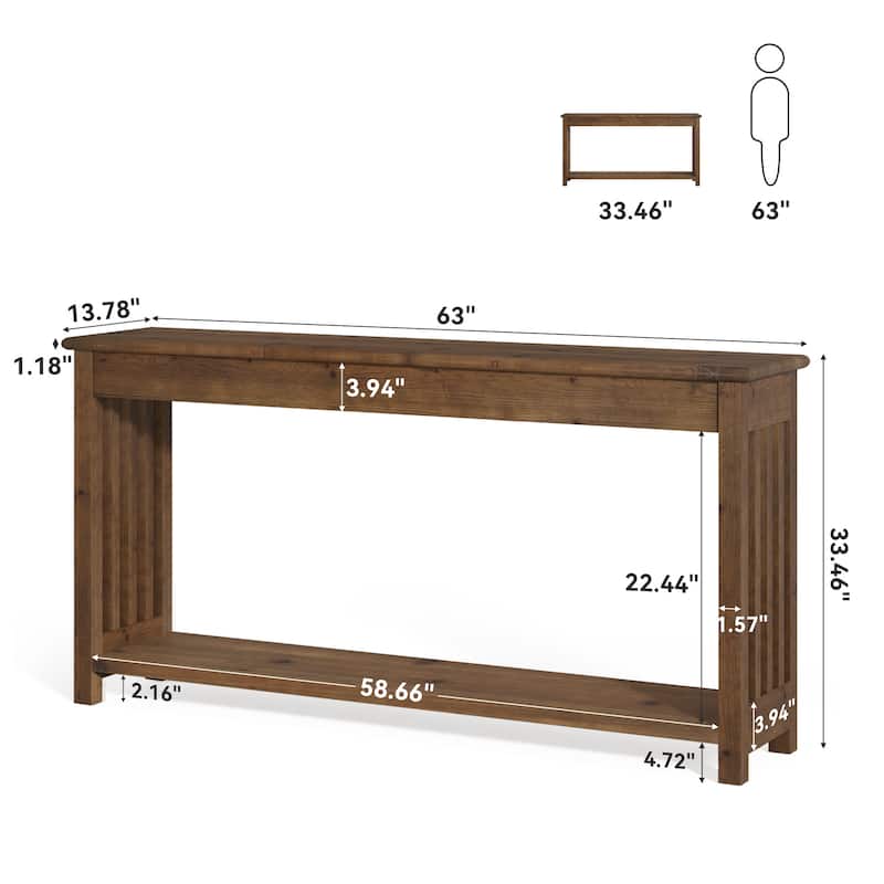 63-Inch Console Table with 2-Tier Storage, Farmhouse Entryway Table
