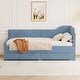 preview thumbnail 13 of 28, Twin Stripe L-shaped Semi-enclosed Daybed wStorage Drawers, Corduroy Upholstered Daybed, Wood Slat Support, No Spring Box Need Blue - Twin