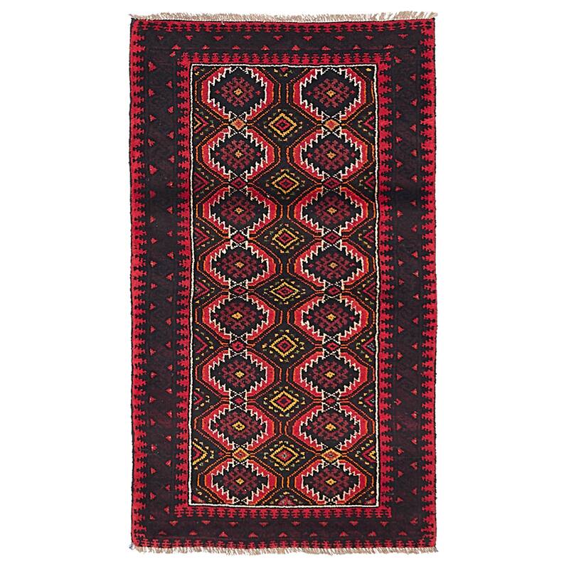 ECARPETGALLERY Hand-knotted Baluch Black, Red Wool Rug - 2'11 x 5'1