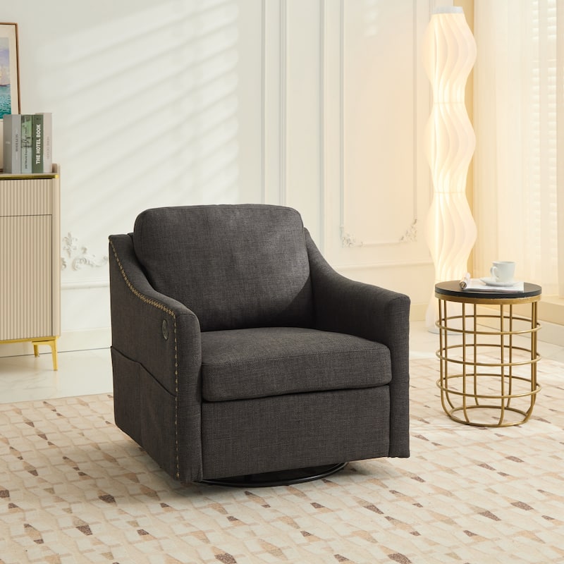 Dark Grey Modern 30.3" Upholstered Accent Chair with USB and Side Pocket for Living Room