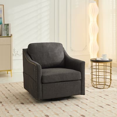 Swivel Sofa Chair with USB Port & Magazine Storage, Upholstered Lounge Reading Chair, Accent Chair with Copper Nailhead Trim