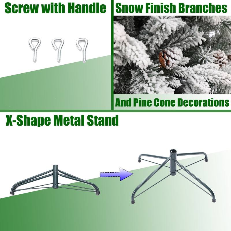 6Ft Artificial Flocked Full Pine Christmas Tree with Pine Cones - 70.87" H x 45.28" Diameter