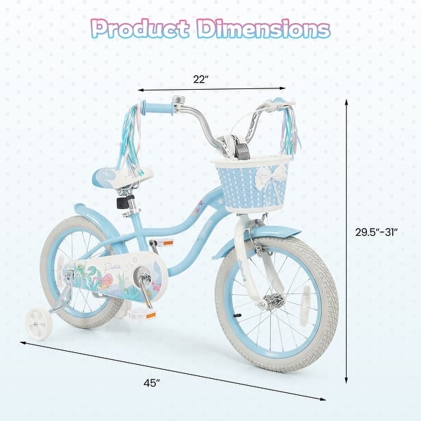 Gymax 16'' Kids Bike Toddler Bicycle w/Training Wheels Hand & Coaster - 16''Blue
