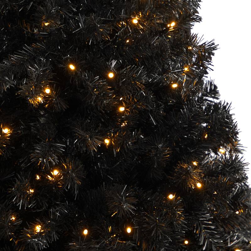Black Artificial Christmas Tree 4ft with 170 Clear Lights - Holiday Decor - 48