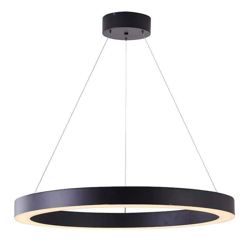 Matte Black Round LED Chandelier With A White Acrylic Diffuser