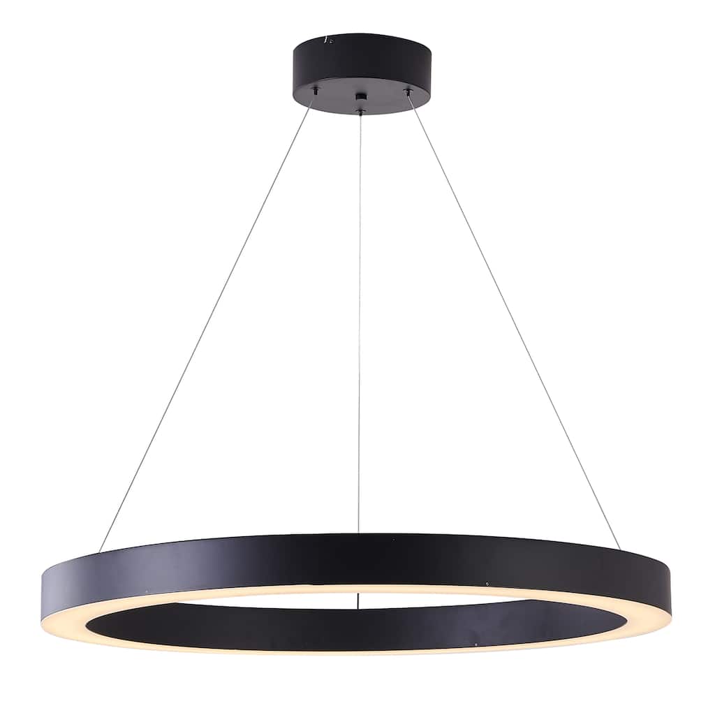Matte Black Round LED Chandelier With A White Acrylic Diffuser