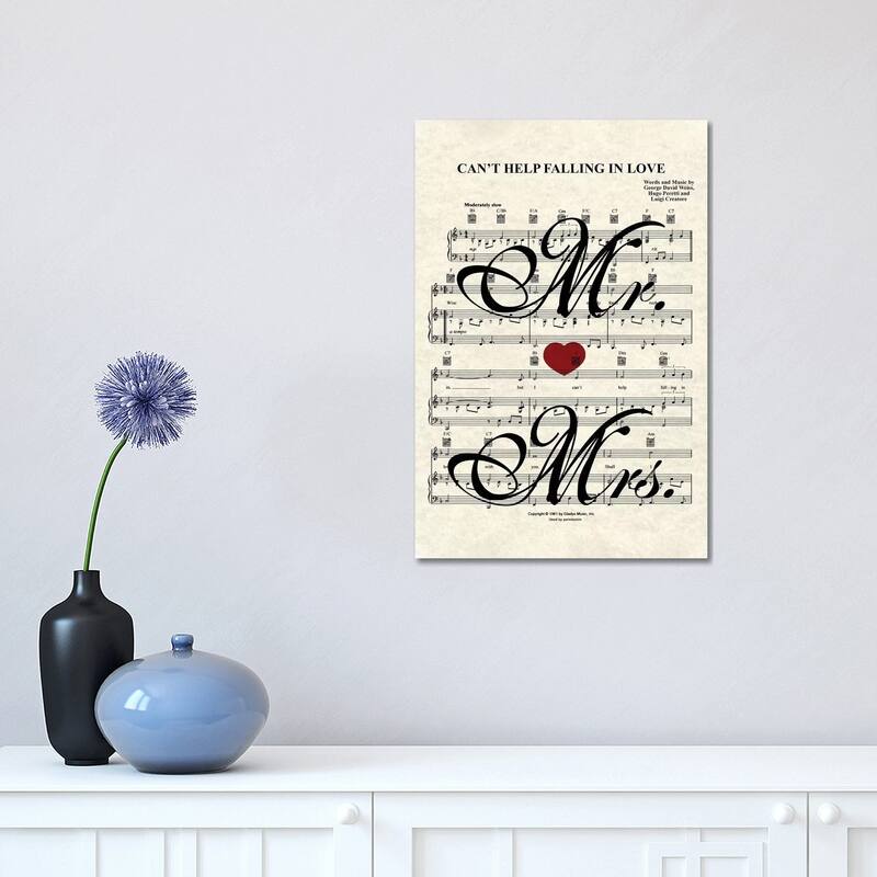 iCanvas "Can't Help Falling In Love - Mr And Mrs" by WordsAndMusicArt Canvas Print - 18x12x1.5