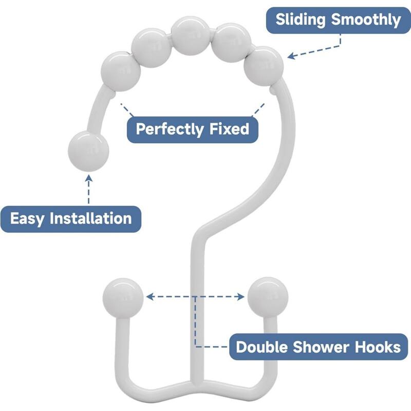 Rust-proof Metal Double Sliding Shower Hooks for Bathroom Shower Rods and Curtains, 12 Pack