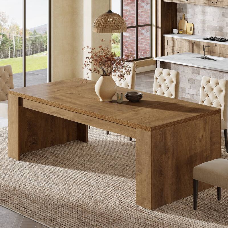 71'' Rectangular Dining Table Wooden Kitchen Table for 6-8 - Brown