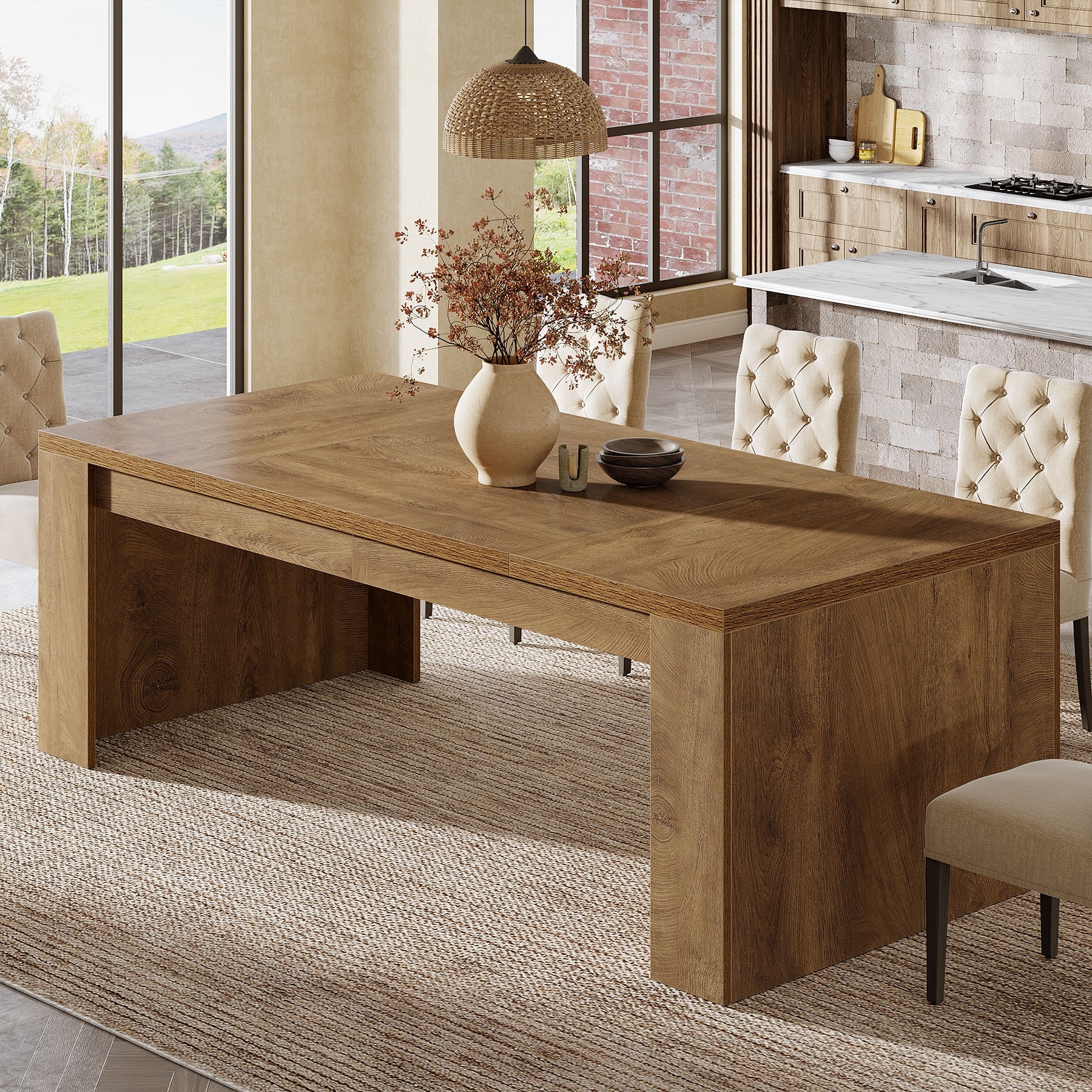 71'' Rectangular Dining Table Wooden Kitchen Table for 6-8