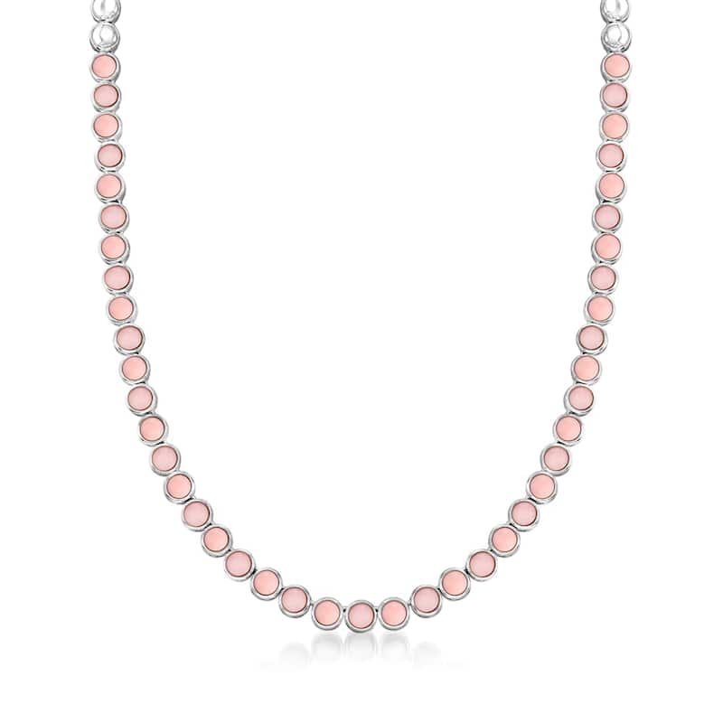 925 Sterling Silver Pink Opal Gemstone Tennis Necklace
