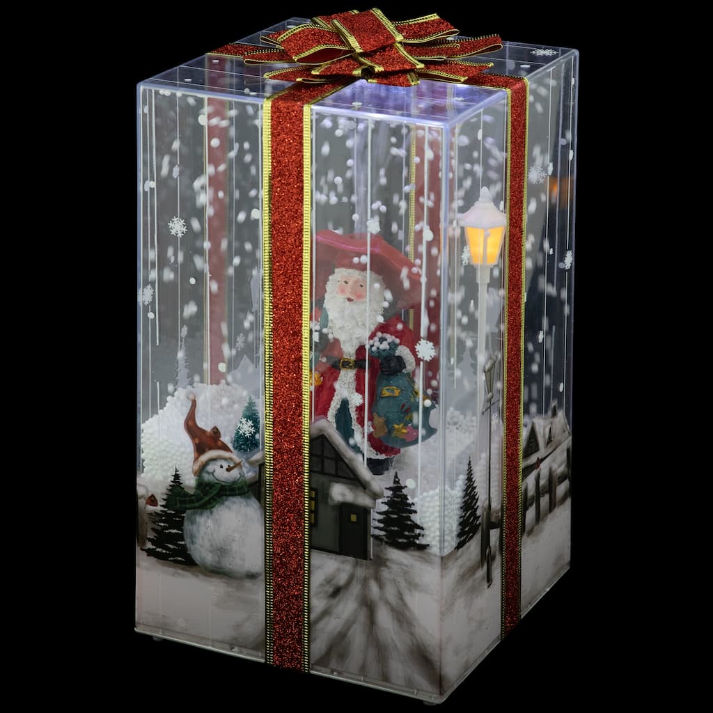 Musical Santa Lighted Snowing Gift Box with Ribbon Christmas Decoration - 12"