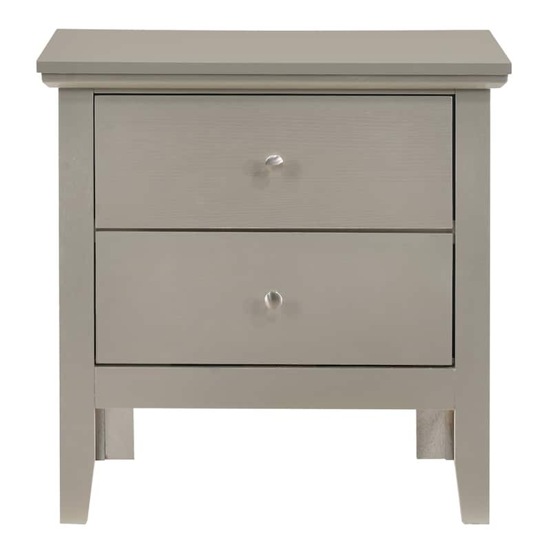 Silver Champagne Nightstand 24x24x16 with Two Drawers, Transitional Bedside Table for Storage and Bedroom Decor Accent