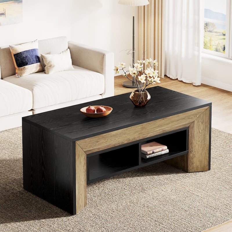 47.2" Modern Coffee Table, Rectangular Wood Center Table
