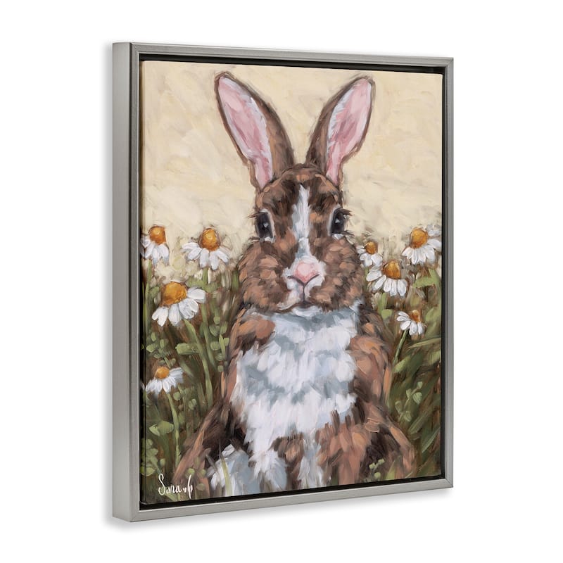 Stupell Rabbit Portrait with Daisies Framed Floater Canvas Wall Art Design By Sara G. Designs