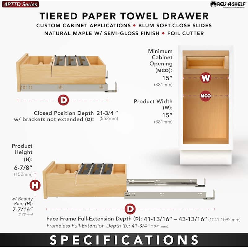 Rev-A-Shelf 4PTTD-18HSC-1 Wood Classics 15" Wide 5-Compartment Drop-In