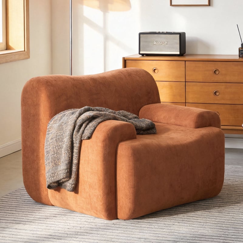 Chenille Accent Chair, Comfy Cloud Sofa Chair, Modern Armchair Boneless Reading Chairs