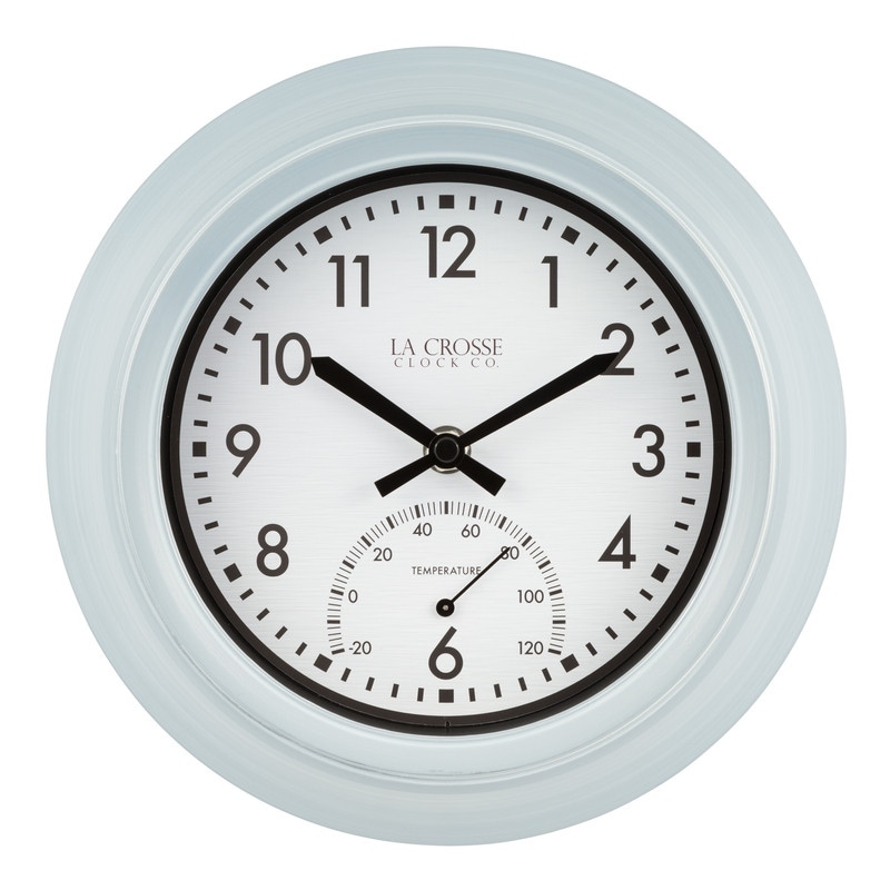 https://ak1.ostkcdn.com/images/products/is/images/direct/5ee9465f390fc76064a27a94e0b0715e8daa7a6f/La-Crosse-Clock-T82110-9-Inch-Indoor-Outdoor-Light-Blue-Distressed-Analog-Clock-with-Thermometer.jpg