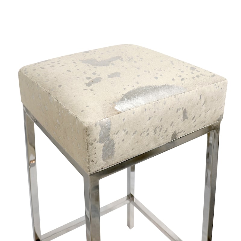 Pasargad Home Safari Cowhide & Stainless Steel Bar Stool - W16"XD16"XH30"