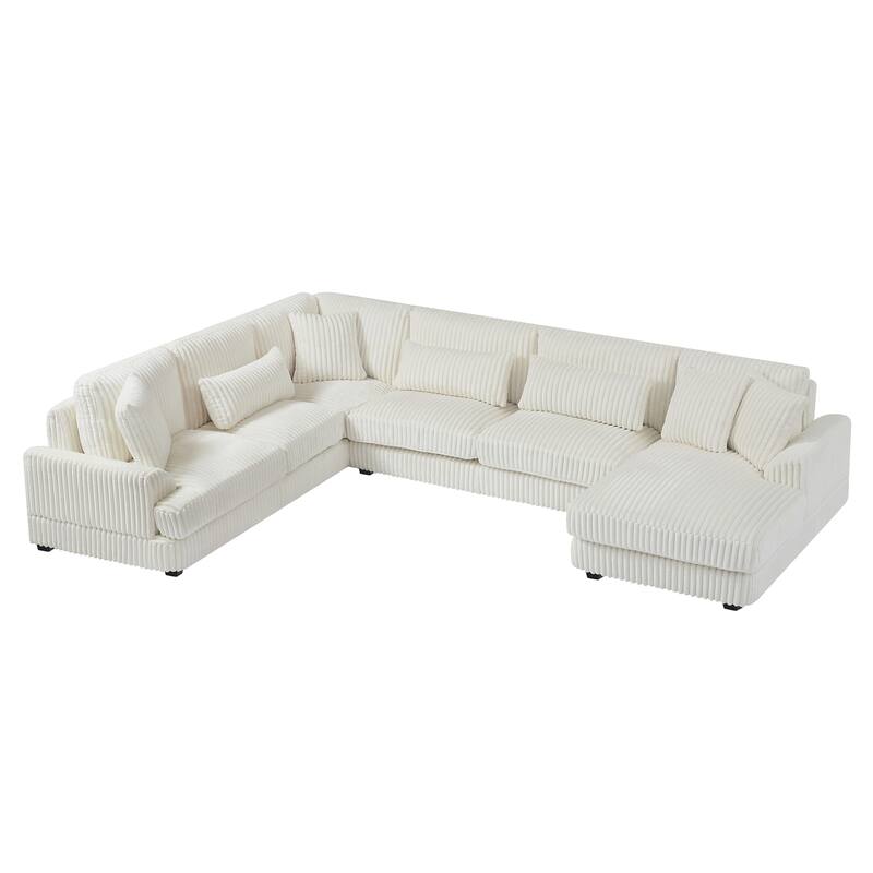 Corduroy Sectional Sofa U-shaped Sofa Couch, Upholstered Deep Seat Sofa with Cushions and Pillows for Living Room