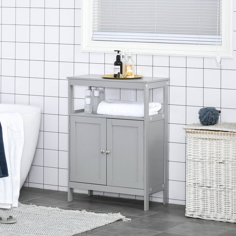 kleankin Freestanding Modern Bathroom Storage Cabinet, with Doors and Open Shelf, Bathroom Organizer Furniture, Grey