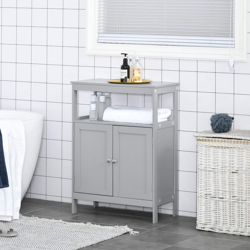 kleankin Freestanding Modern Bathroom Storage Cabinet, with Doors and Open Shelf, Bathroom Organizer Furniture, Grey