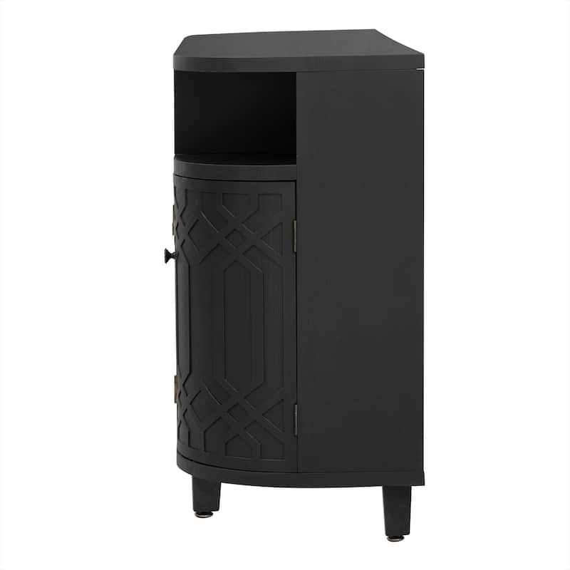 4 Door Curved Entryway Cabinets with Adjustable Shelves & fir Wood Legs, Display Case with Open Storage Rack & Metal Handle