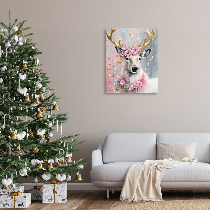 Stupell Ornamental Florals on Deer Canvas Wall Art Design By Tabz Jones