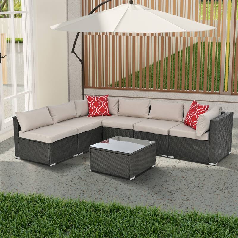 Outdoor Wicker Weaving Conversation Combo Set of 7