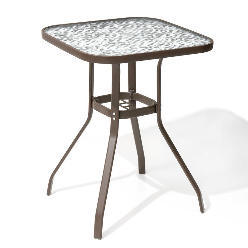 Outdoor Patio Dining Bar Height Table Bistro Table with Umbrella Hole Glass Bar Table Coffee Table