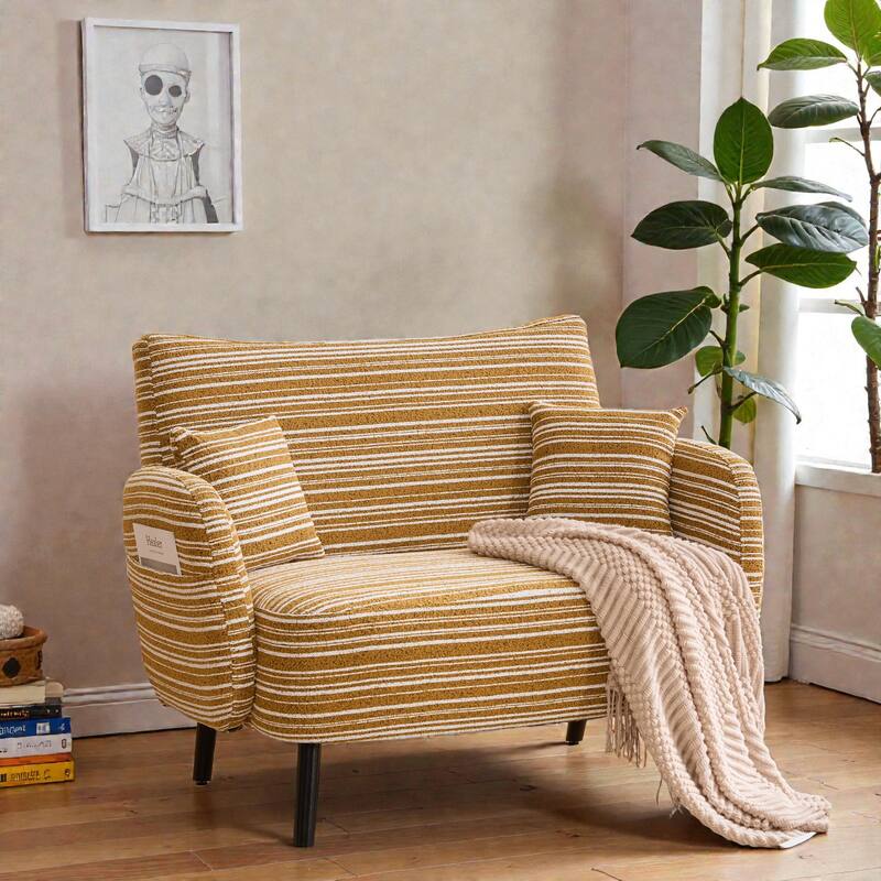 Modern Boucle 2-Seater Sofa with Storage Pockets, Deep-Seated Small Couch with Armrest Pillows for Apartments