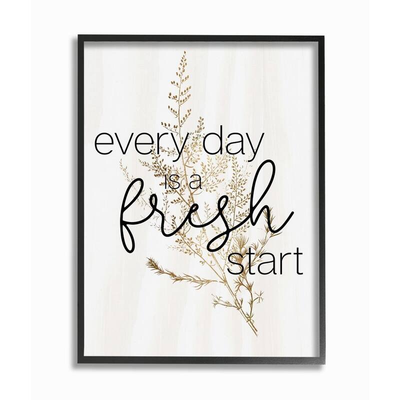 Stupell Everyday Fresh Start Quote Text Script Gold Black Nature Framed Wall Art - 16 x 20 - Black