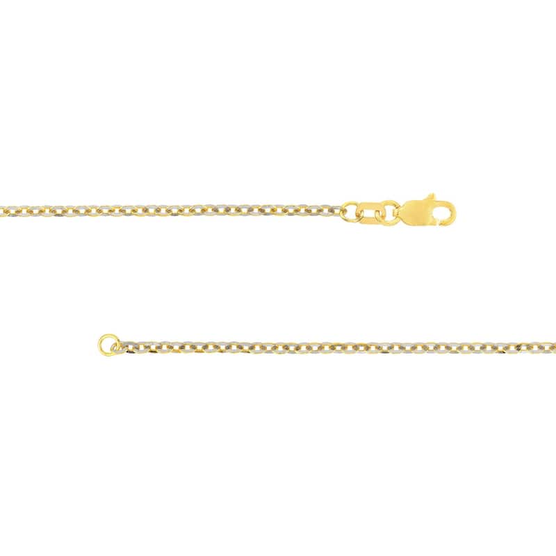 Curata 14k Two-tone Gold 2mm Pave Cable Chain Necklace (Lobster)