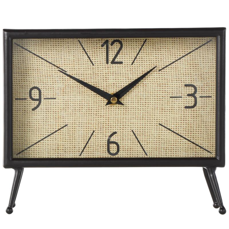 Metal Rectangular Clock with Tea Stained Clock Face - Black - Roche River Decor - 3"W x 10"L x 8"H