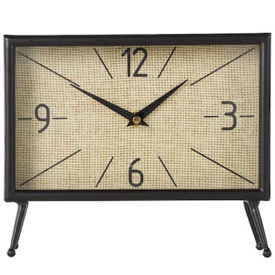 Metal Rectangular Clock with Tea Stained Clock Face - Black - Roche River Decor - 3"W x 10"L x 8"H