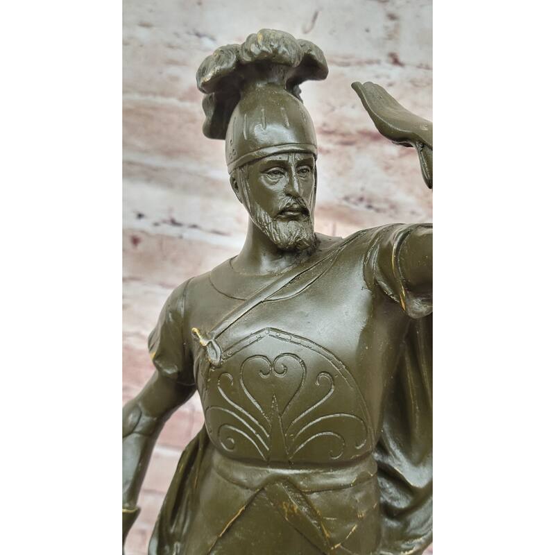 Spanish Conquistador Bronze Sculpture With Sword - Historical Military Explorer Art
