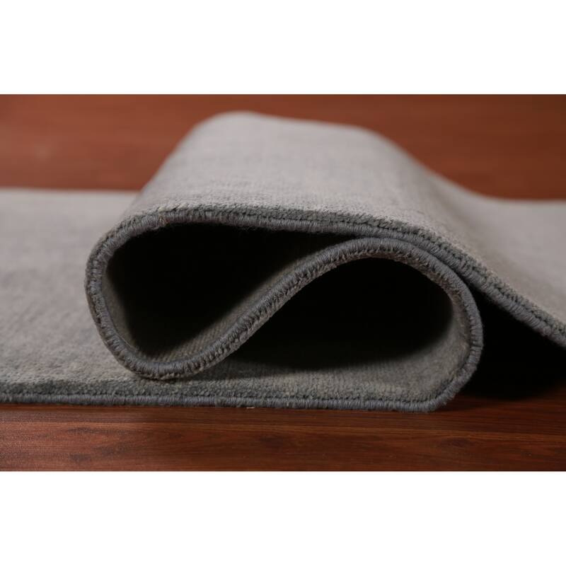 Hand Knotted Oriental 100% Wool Carpet Modern Solid Greys & Charcoal Gabbeh Runner Rug - 9' 10'' X 3' 0''
