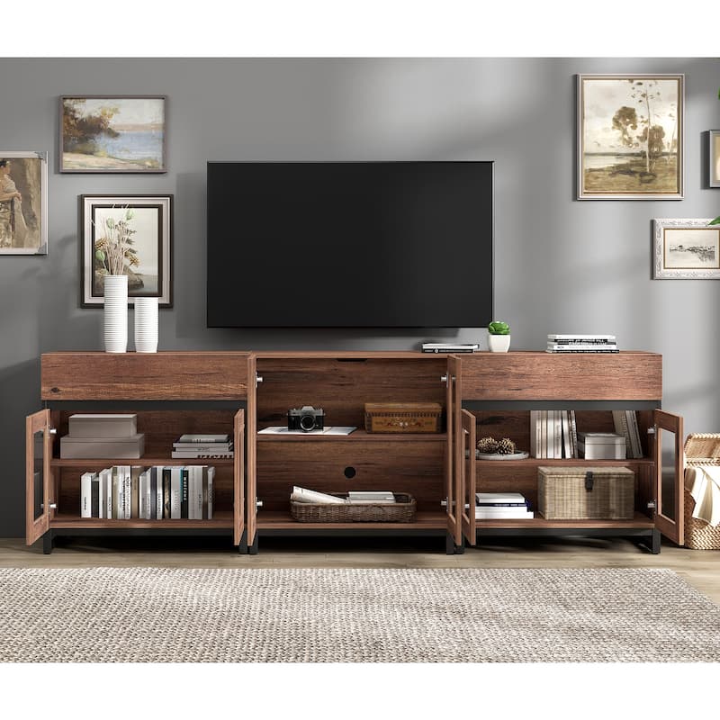 Modern TV Stand for Tvs Up to 100 Inch, 3 In 1 TV Console with Glass Doors and 2 Drawers, Entertainment Center for Living Room