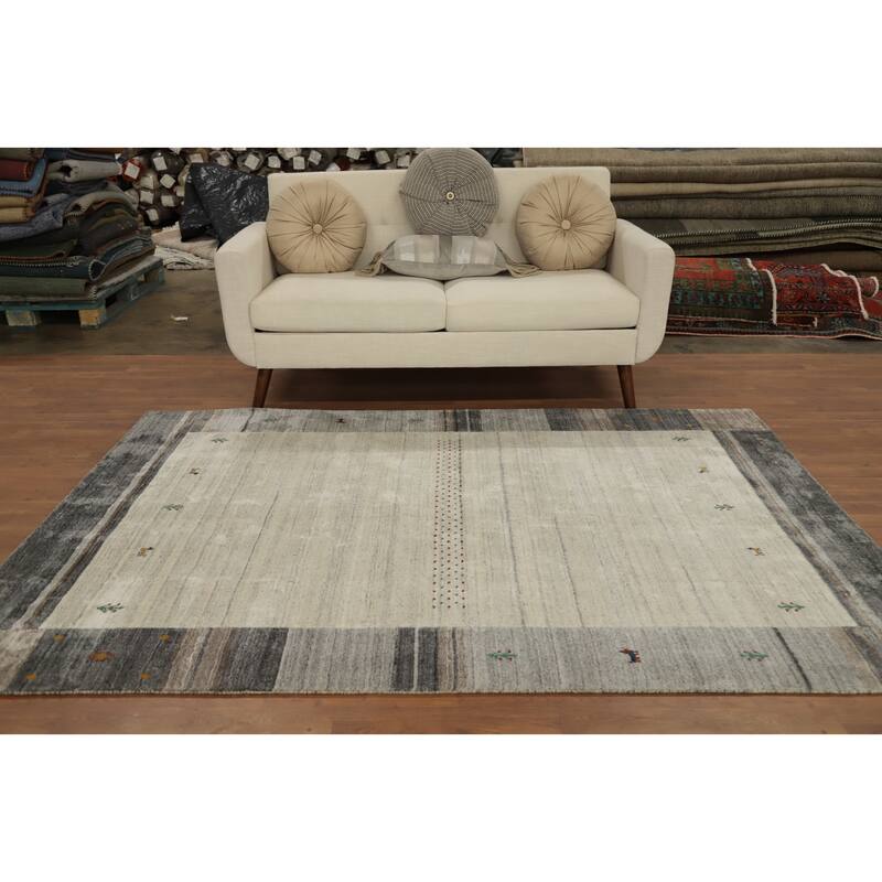 Hand Knotted Oriental 100% Wool Carpet Tribal Animal Pictorial Beige & Ivories Gabbeh Area Rug - 7' 7'' X 5' 4''