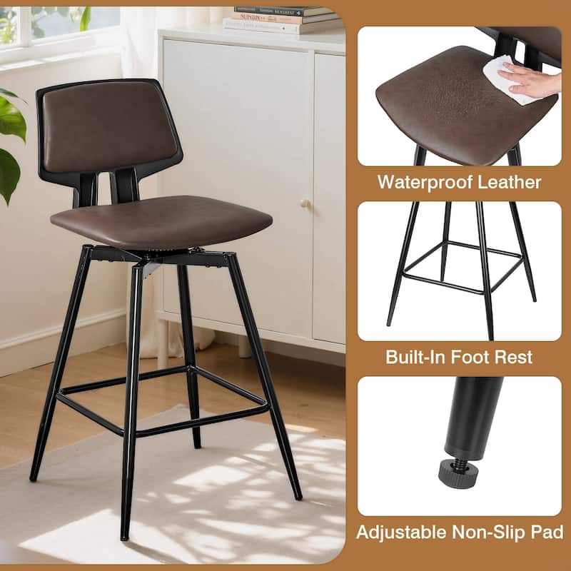 VECELO 2/4-Piece 360° Swivel PU Leather Bar Stools with Footrest Multi-Purpose Space-Saving Bar Stools for Small Apartments