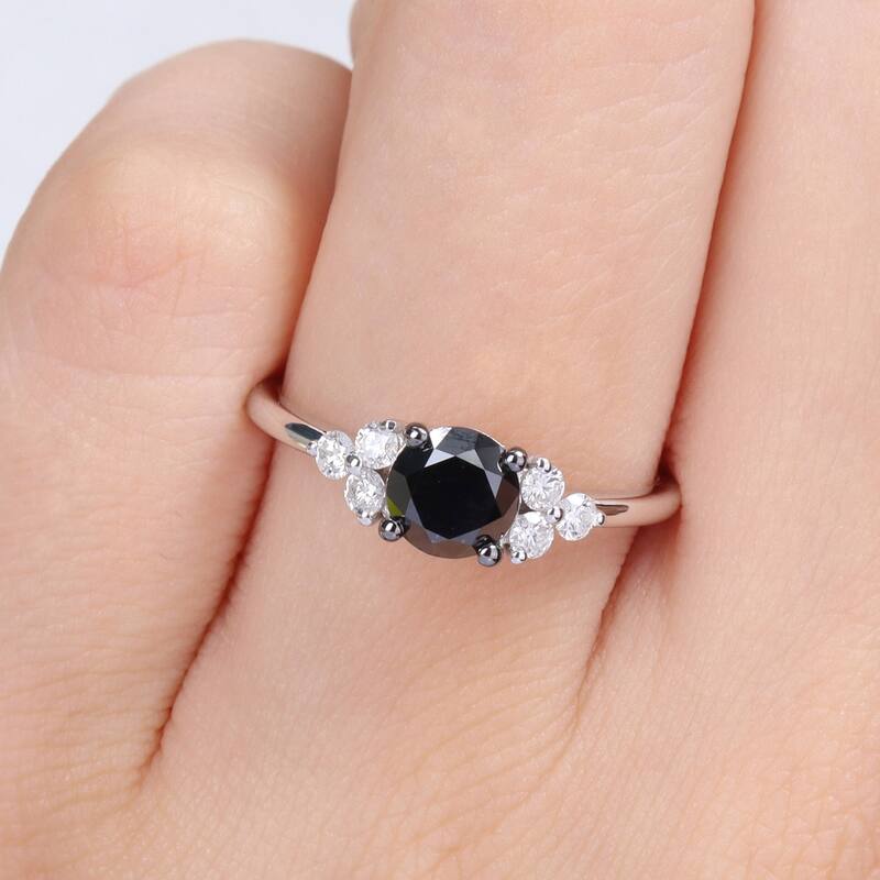 Miadora 1-1/5ct TDW Black and White Diamond Solitaire Ring in 10k Black Rhodium-Plated White Gold
